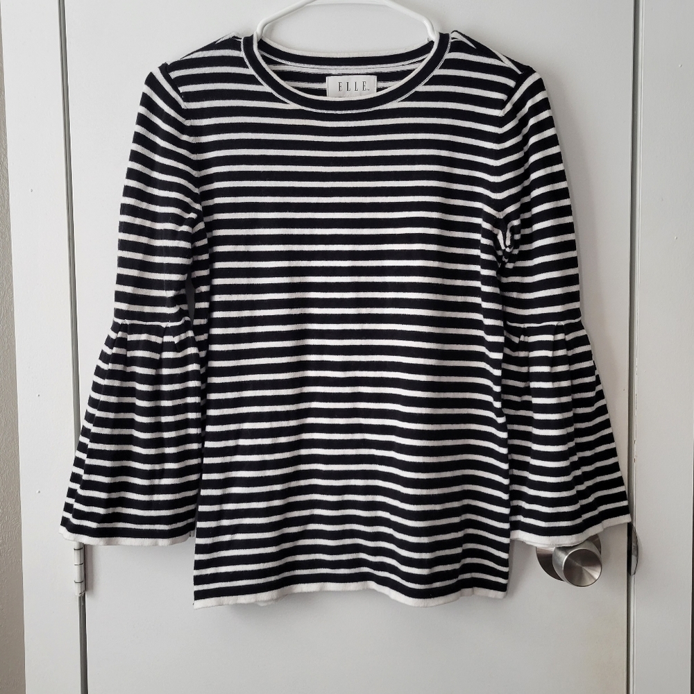 ELLE striped belle sleeve sweater
